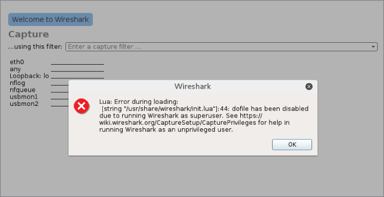 Snapshot showing Superuser warning dialog box.