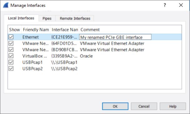 Snapshot showing Renaming a network interface screen.