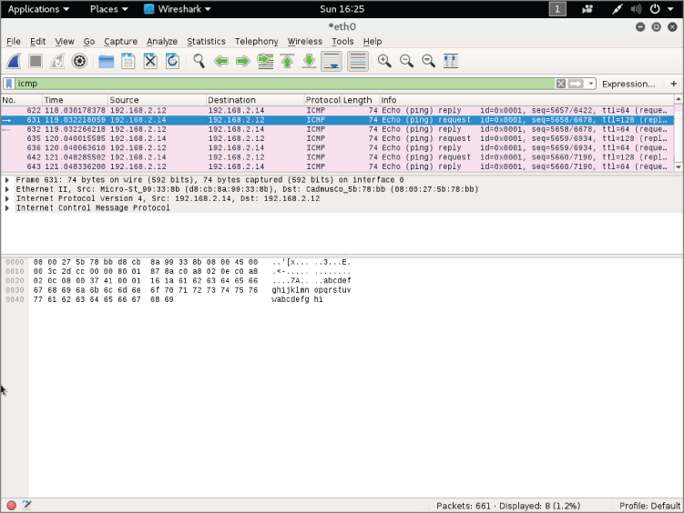 Snapshot showing Wireshark sniffing bridged network screen.