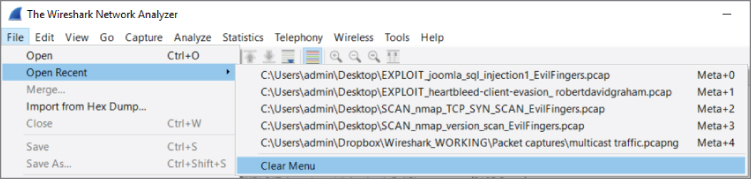Clearing recent files screen.