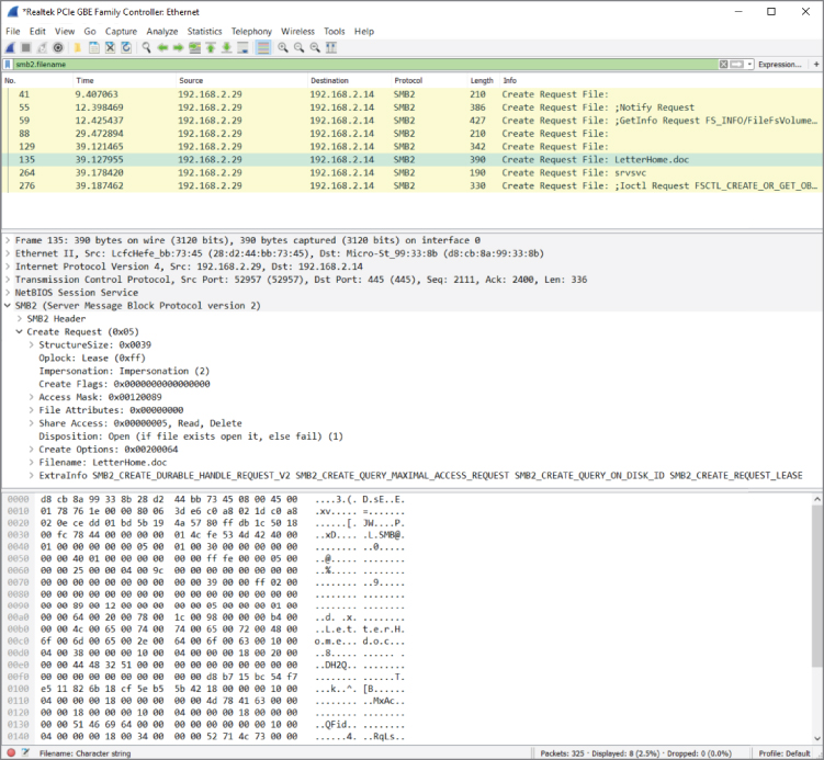 SMB packets referencing a file screen.