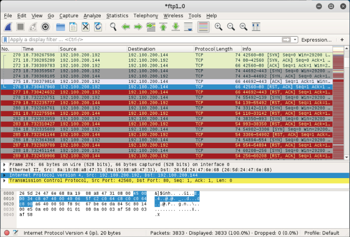 Snapshot showing Open port in Wireshark window.