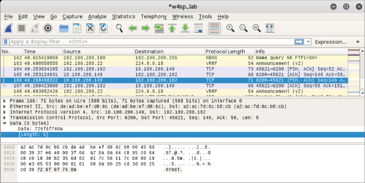 Root in packet bytes window.