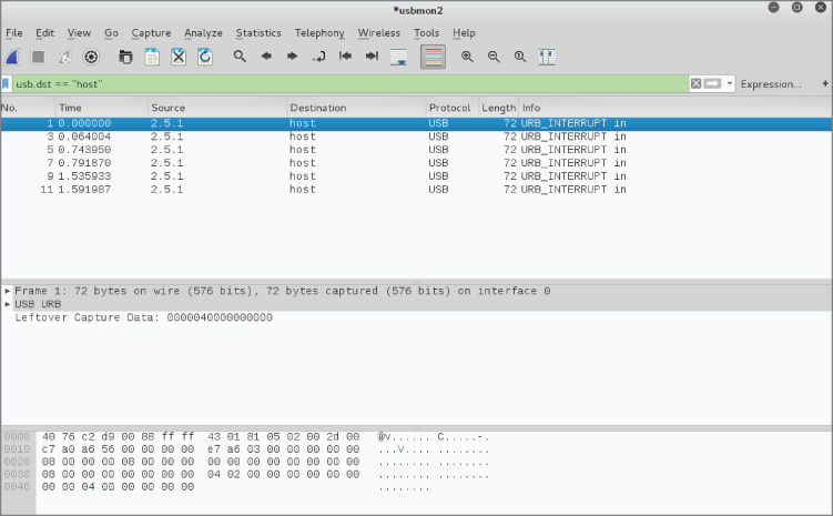 Snapshot of Filtering USB traffic to host screen.