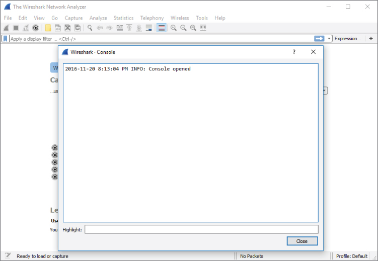 Lua Console in Wireshark screen.