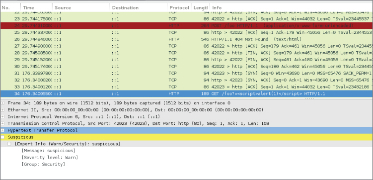 Finding a suspicious packet window.