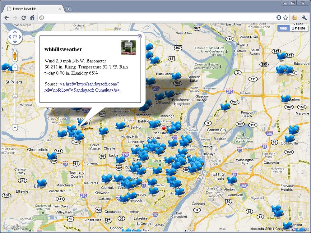 The W3C Geolocation API and Twitter Search API together