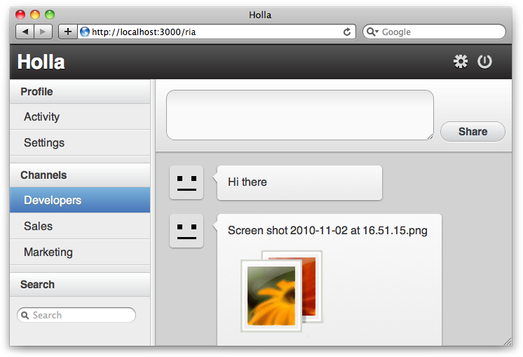 Holla, an example chat application