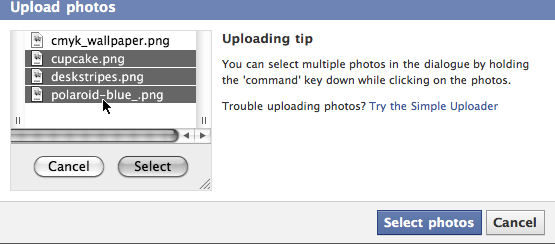 Uploading multiple files on Facebook