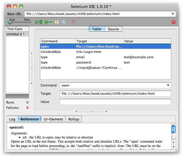 Recording instructions with Selenium