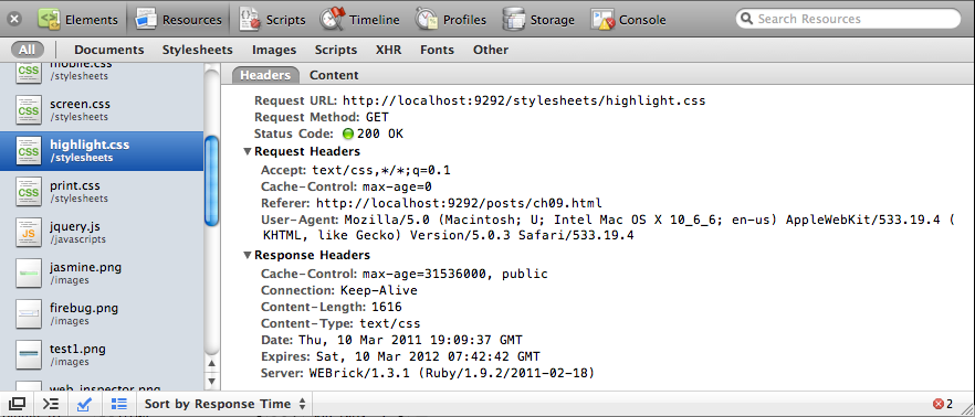 Viewing an in-depth analysis of network requests, such as request and response headers