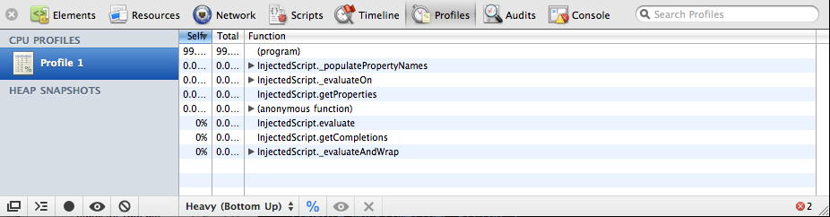 Profiling function execution rates with Web Inspector