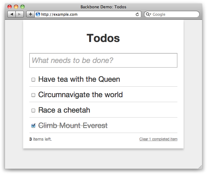 The finished Backbone Todo application