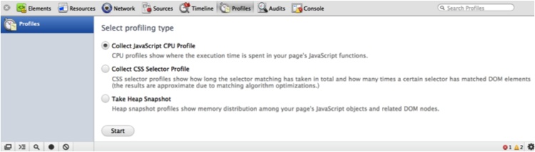 The Profiles tab in the WebKit Developer Tools