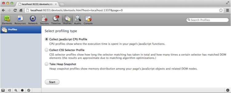 Profiles tab from webkit-developer-agent
