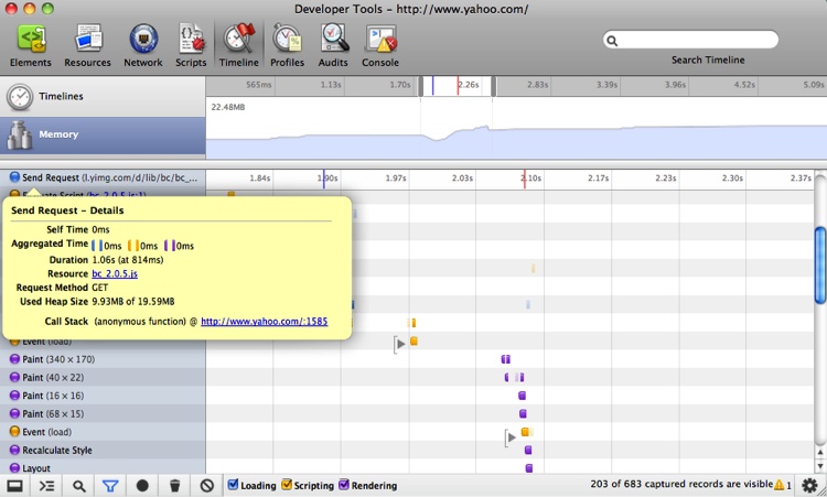 Chrome Developer Tools Timeline panel