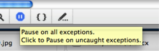 “Pause on exceptions” toggle in Chrome Developer Tools