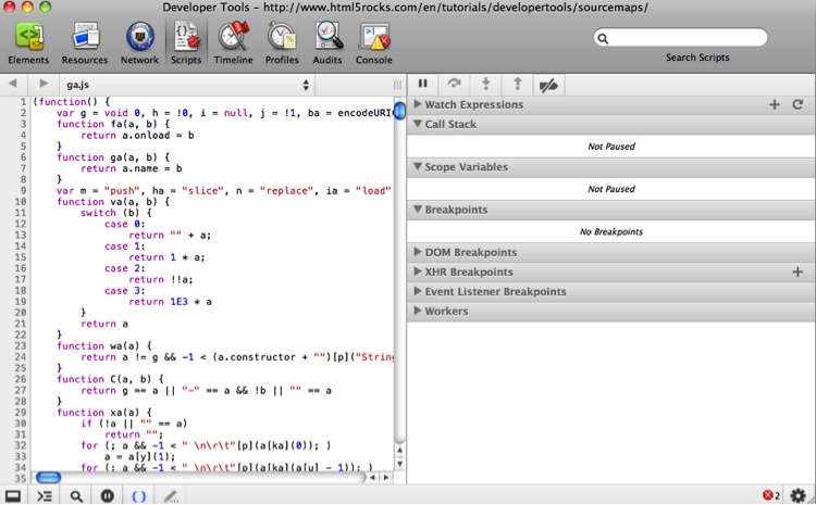 Expanded code in Chrome Developer Tools