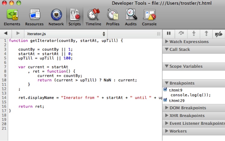 Iterator code expanded showing original code