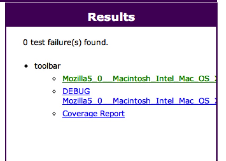 The Results panel after running a test in JUTE