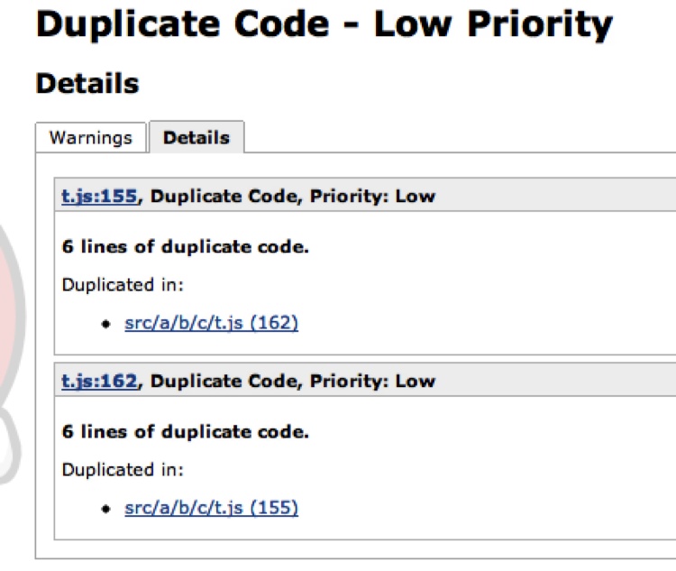 Details of the duplicated code graph