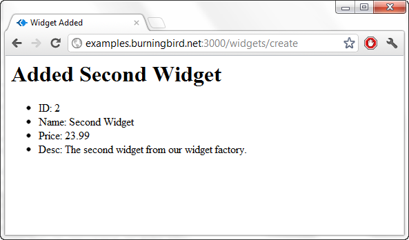 Confirmation of the added widget
