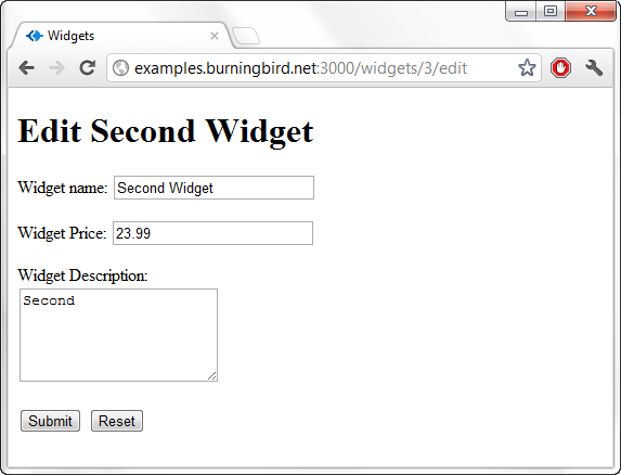 The Edit widget view