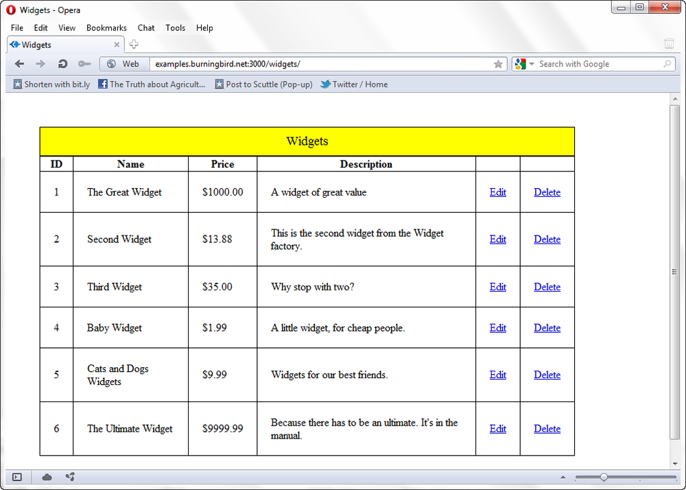 Widget application index page with Stylus styling