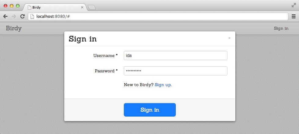 Birdy “Sign in” form