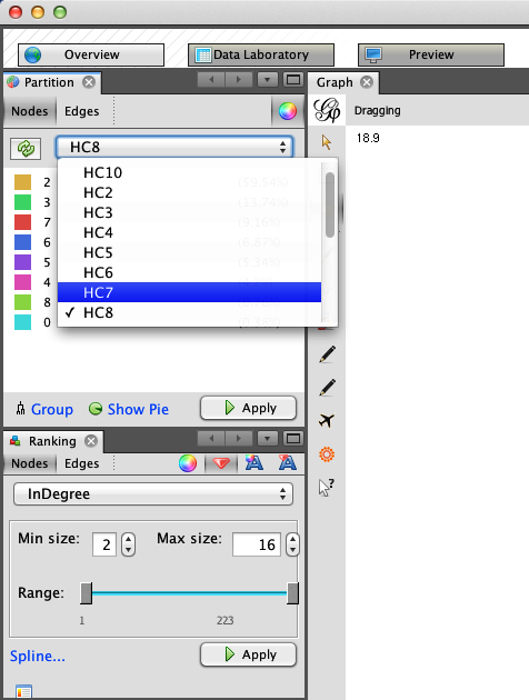 Sizing and coloring the nodes by cluster