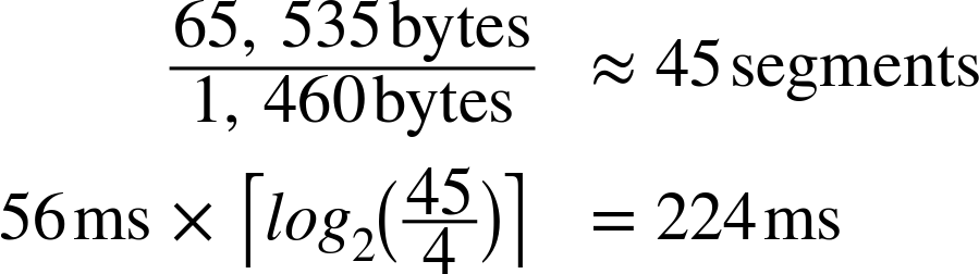 Time to reach the cwnd size of size N