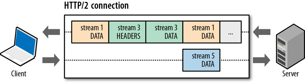 HTTP/2 request and response multiplexing within a shared connection