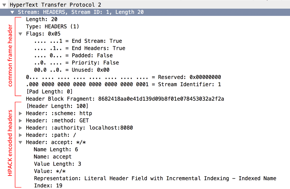 Decoded HEADERS frame in Wireshark