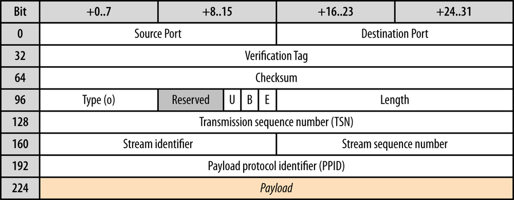 SCTP header and data chunk