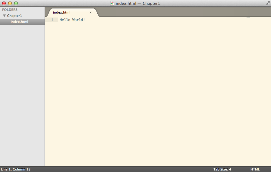 Sublime after the ‘index.html’ file is added, edited and saved