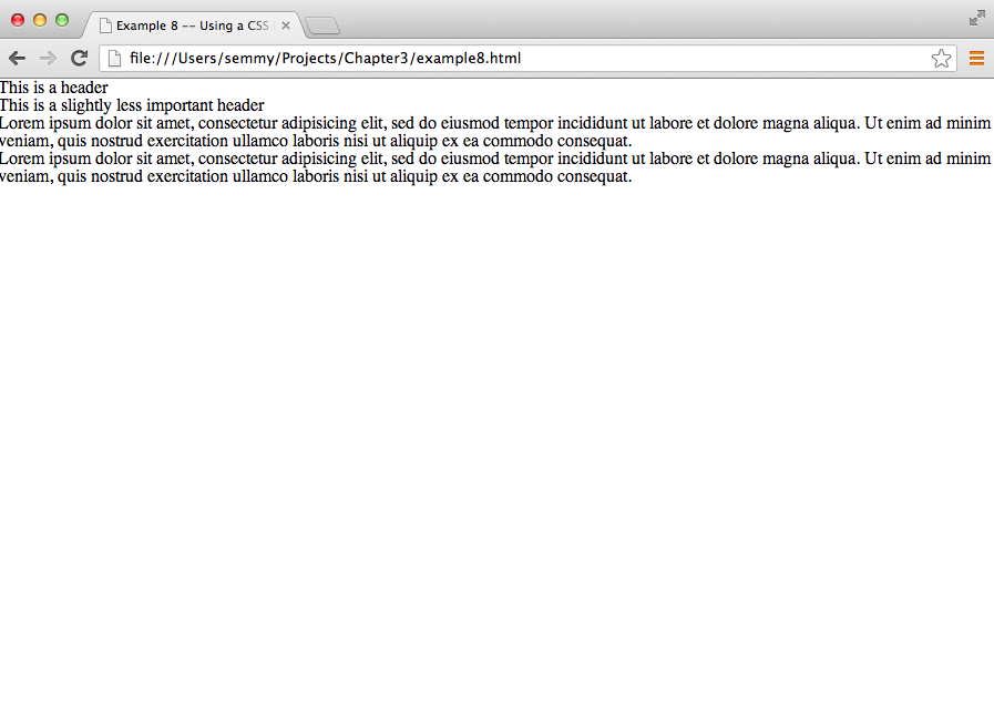 A simple page with all the default styling removed via a reset