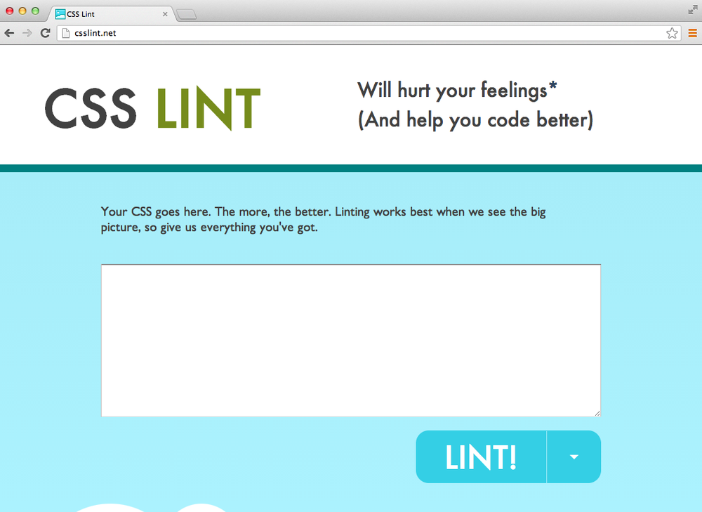 The CSS Lint Home page