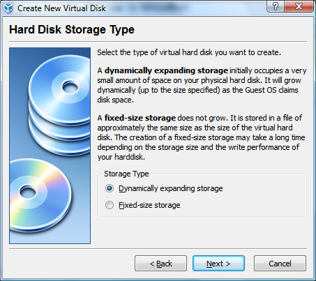 Selecting Dynamically expanding storage