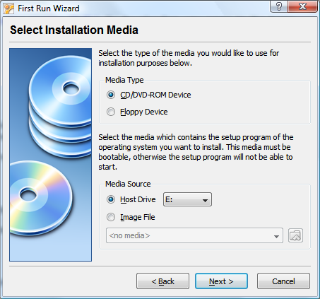 Selecting the installation media
