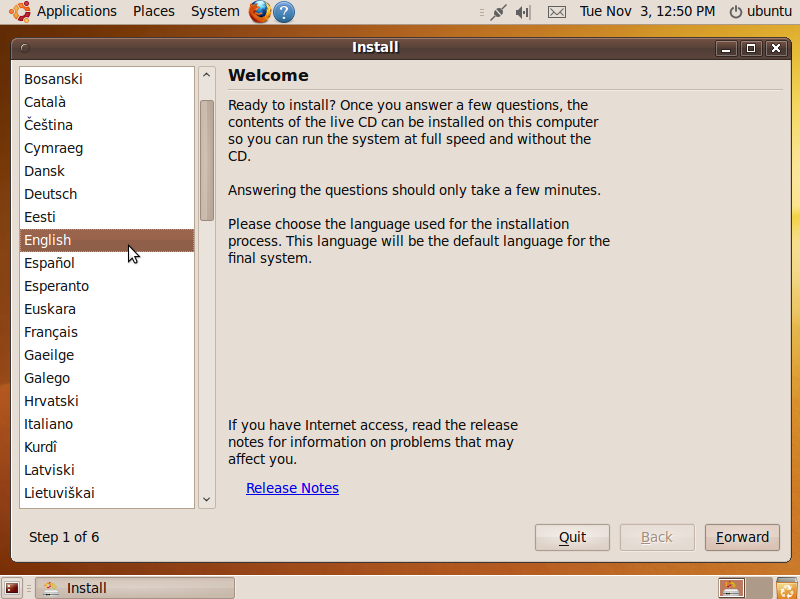Installing Ubuntu from the Live DVD desktop