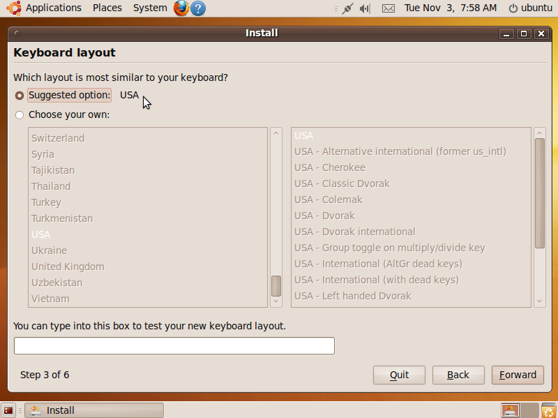 Choosing a keyboard type