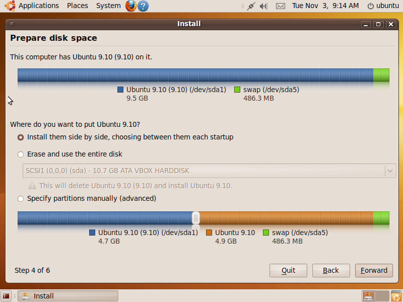 Disk partitioning with a preexisting operating system