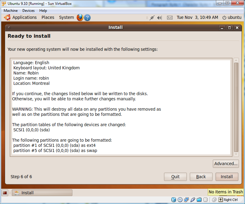 The final installation screen provides a summary