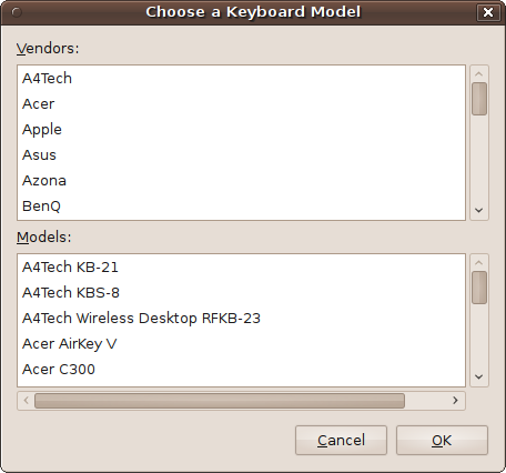 Choosing your keyboard from the supplied list