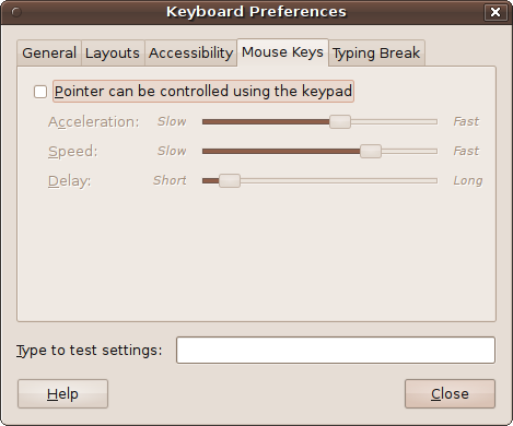 Ubuntu allows you to control the mouse with the keyboard