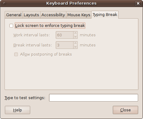 Give yourself a regular break with the Typing Break tab