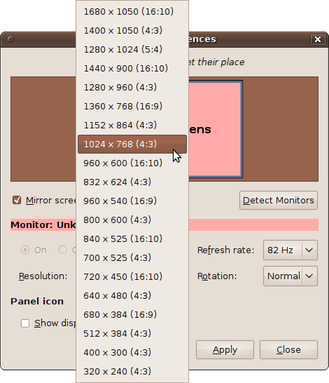 Selecting a different screen resolution