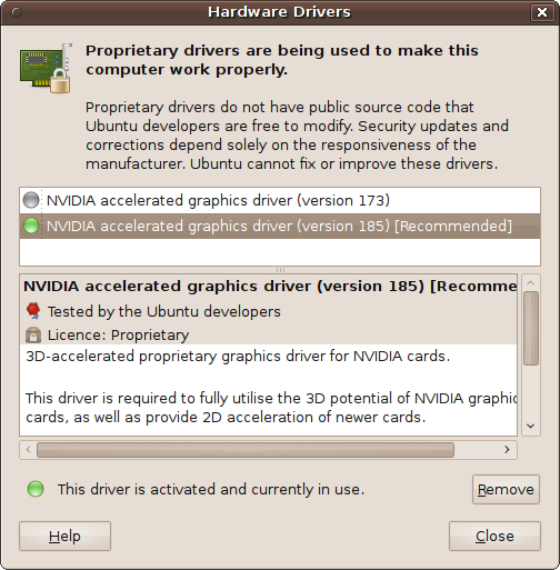 Ubuntu is showing that various proprietary Nvidia drivers are available
