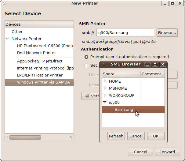 Informing Ubuntu where to find a network printer