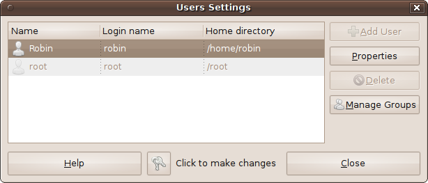The Users Settings window